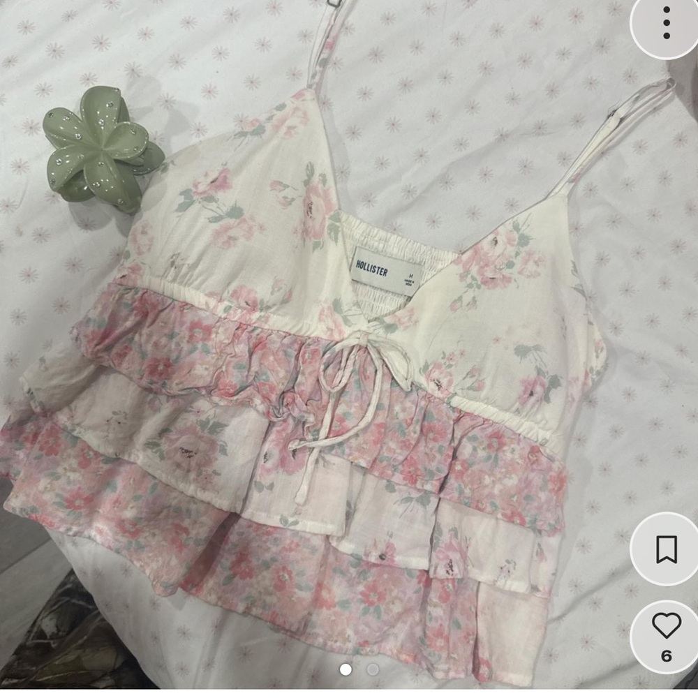 Hollister Pink Floral Lace-Up Top